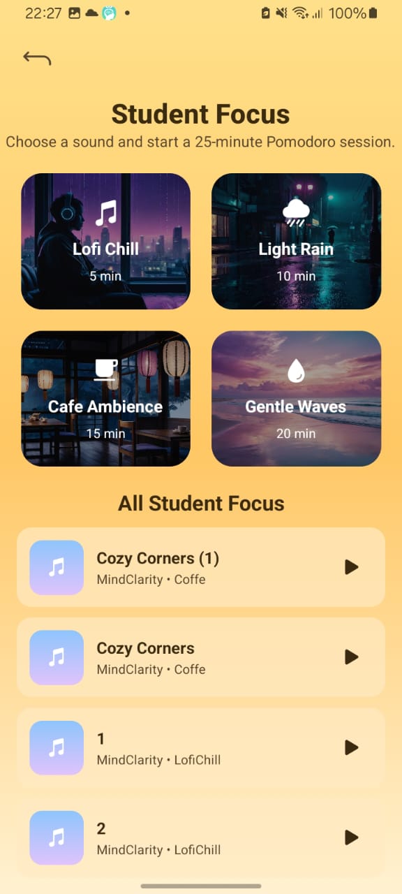 Écran programme — thèmes focus et gratitude